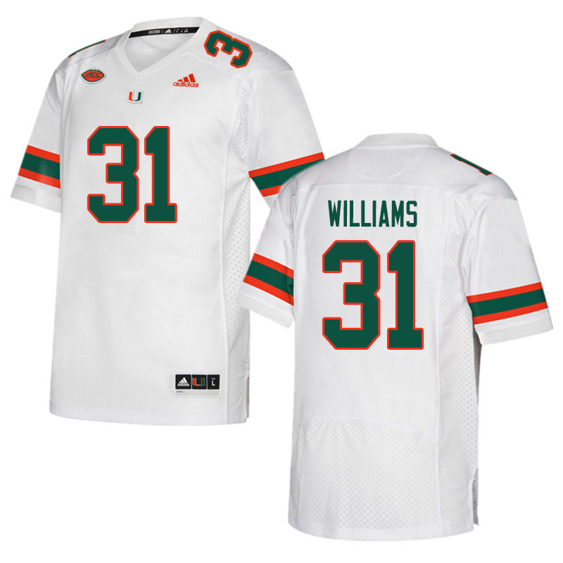 Men #31 Avantae Williams Miami Hurricanes College Football Jerseys Sale-White